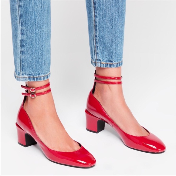 Free People Red Vintage Ankle Strap Pump Size 8 - Picture 7 of 8